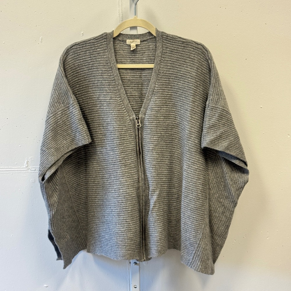 Soft Joie Grey Ribbed Zip Front Poncho Cardigan Wool Blend XXS/S Fall Lagenook